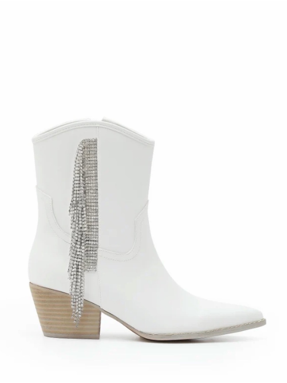 Rhinestone Fringe Western Boot - White